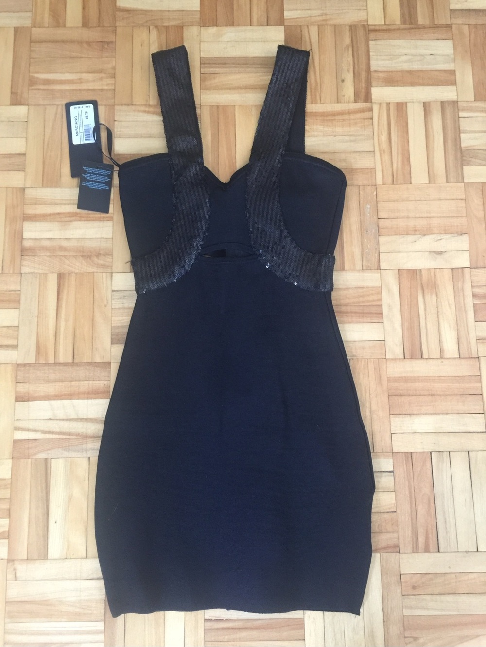 Guess by Marciano Black Bodycon Dress with Sequined Straps